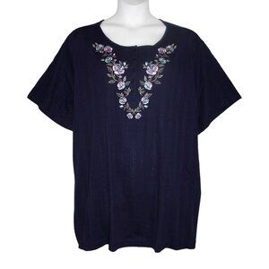 NEW Woman Within 38/40 5X Floral Embroidered 7 Day Pointelle Knit Tunic Top